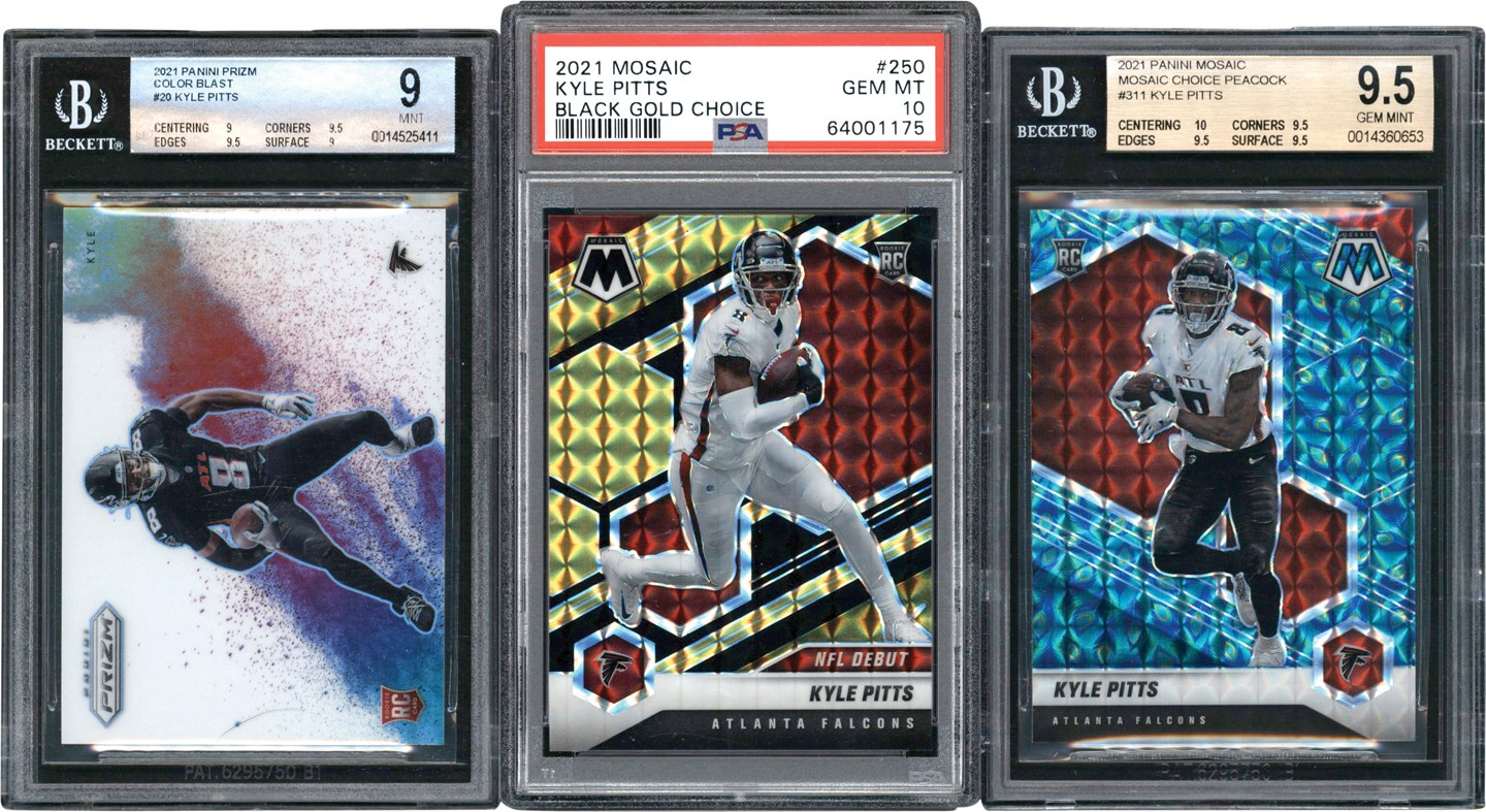 - 2021 Panini Kyle Pitts Graded Rookie Trio w/PSA 10 Gold Choice /8 and Color Blast
