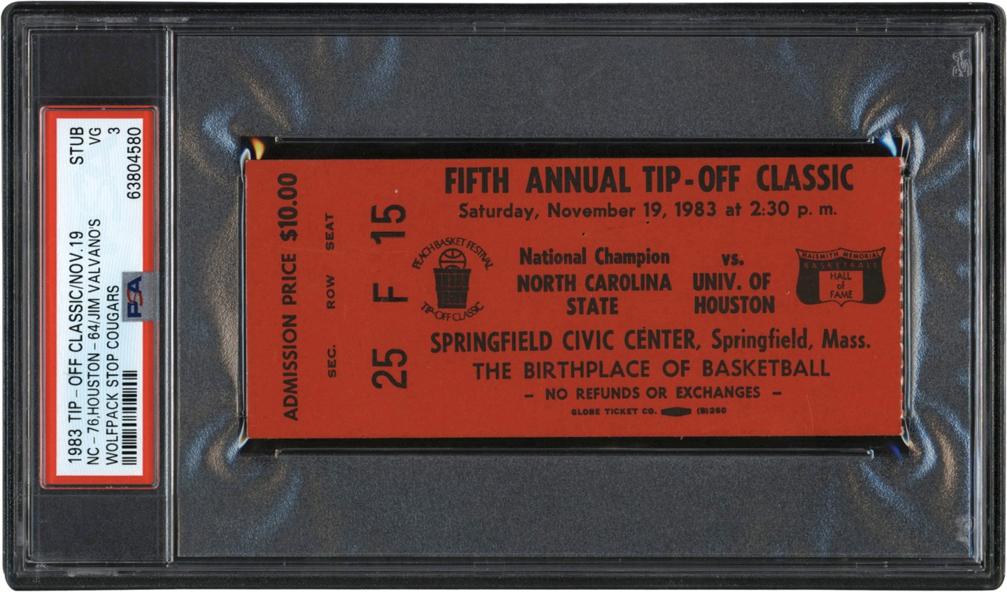 - 1983 NCAA Basketball Tip OFF Classic Ticket Stub -  Valvano's Wolfpack Stop Cougars - PSA VG 3 (Only Graded Example)