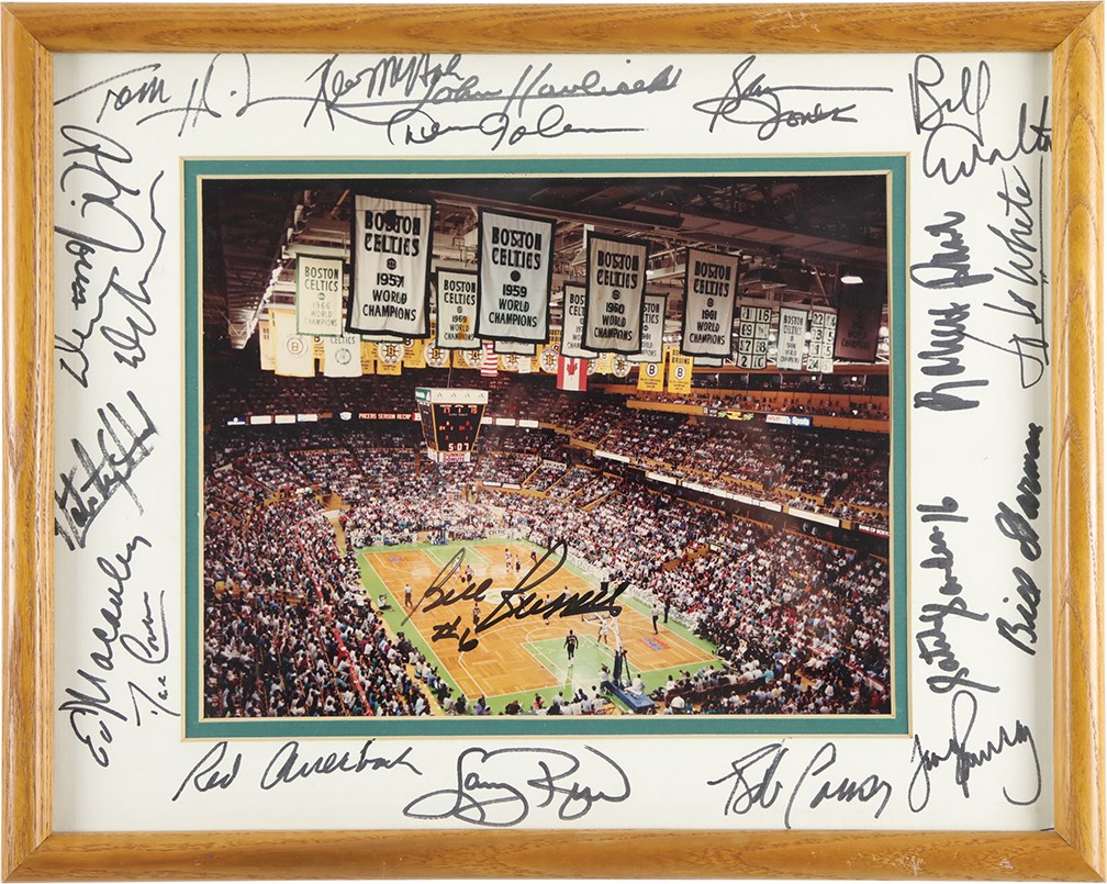 - Boston Celtics Legends Signed Boston Garden Photograph w/Bill Russell & Larry Bird