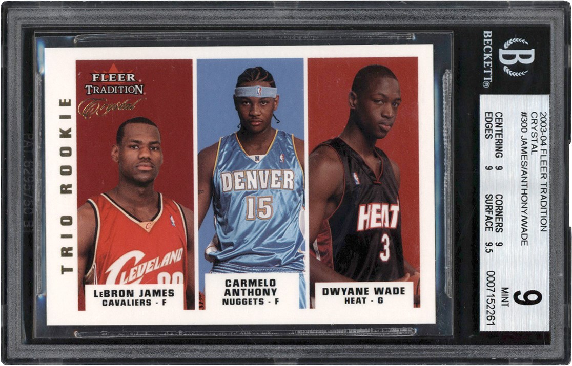 Basketball Cards - 2003-04 Fleer Tradition Crystal #300 LeBron James, Carmelo Anthony, Dwyane Wade Rookie Card (45/50) BGS MINT 9