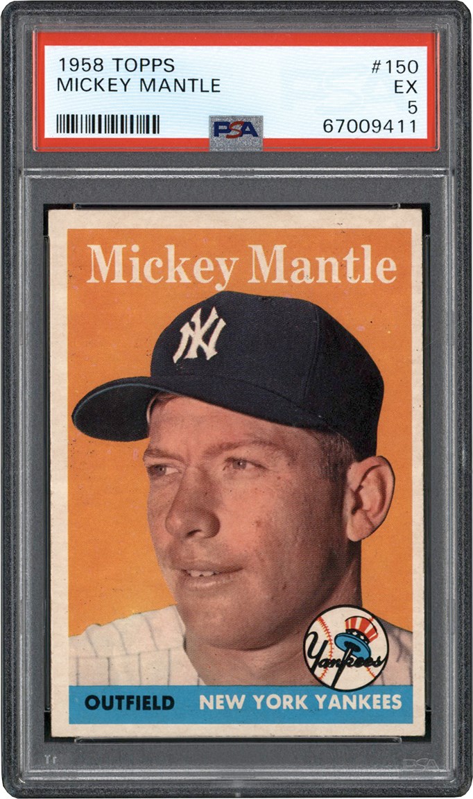 - 958 Topps Baseball #150 Mickey Mantle Card PSA EX 5