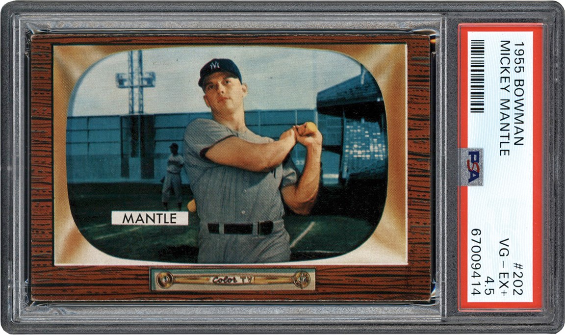 - 955 Bowman Baseball #202 Mickey Mantle Card PSA VG-EX+ 4.5