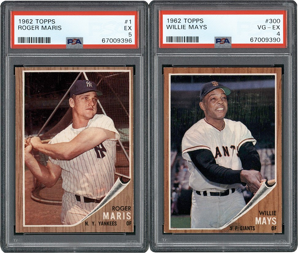 - 962 Topps Baseball Willie Mays and Roger Maris Graded Card Duo