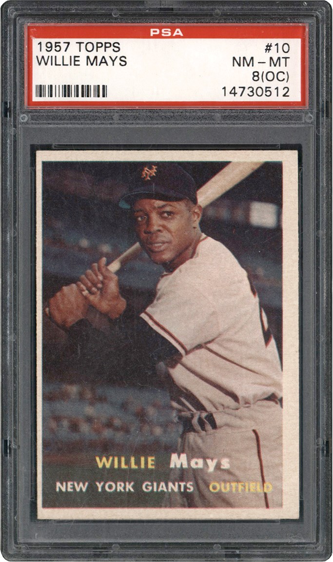 - 957 Topps Baseball #10 Willie Mays Card PSA NM-MT 8 (OC)