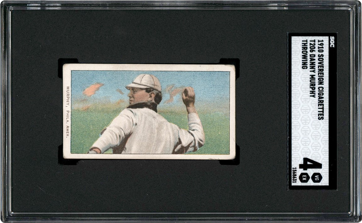 - 909-1911 T206 Jimmy Murphy Throwing Sovereign 350 Back Card SGC VG-EX 4