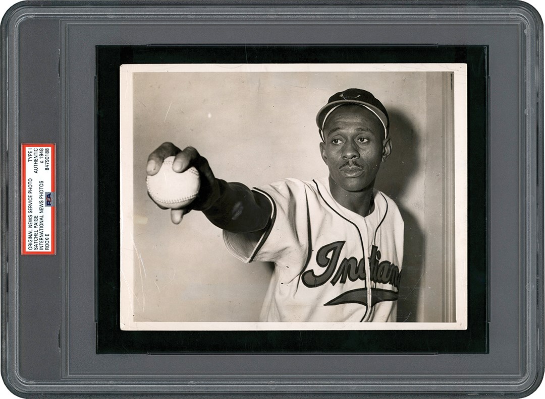 The Brown Brothers Photograph Collection - Circa 1948 Satchel Paige "Rookie" Cleveland Indians (Arm Outstretched) Photograph (PSA Type I)