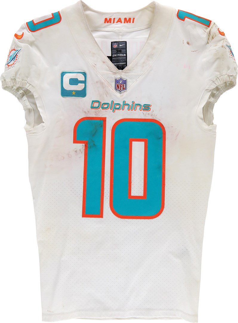 - /11/22 Tyreek Hill Unwashed Miami Dolphins Signed Inscribed Game Worn Jersey - Hill's First Jersey as a Dolphin! (Davious Photo-Matched LOA)