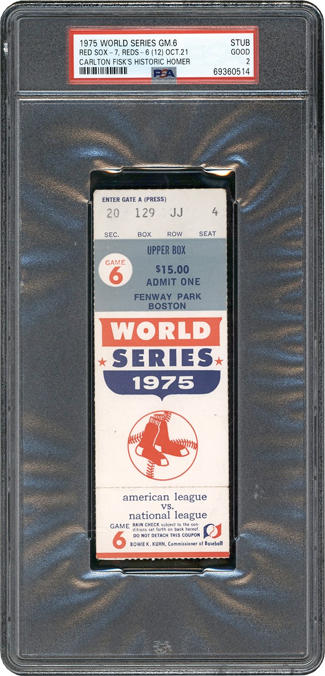 - 1975 World Series Game 6 Carlton Fisk Historic Home Run Ticket Stub PSA GD 2