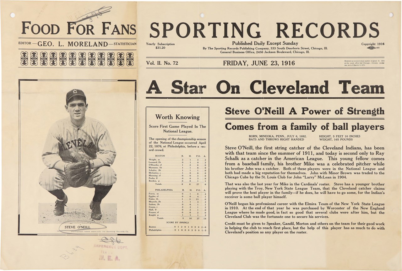 Baseball Memorabilia - 1916 Steve O'Neill Cleveland Indians Advertising Display