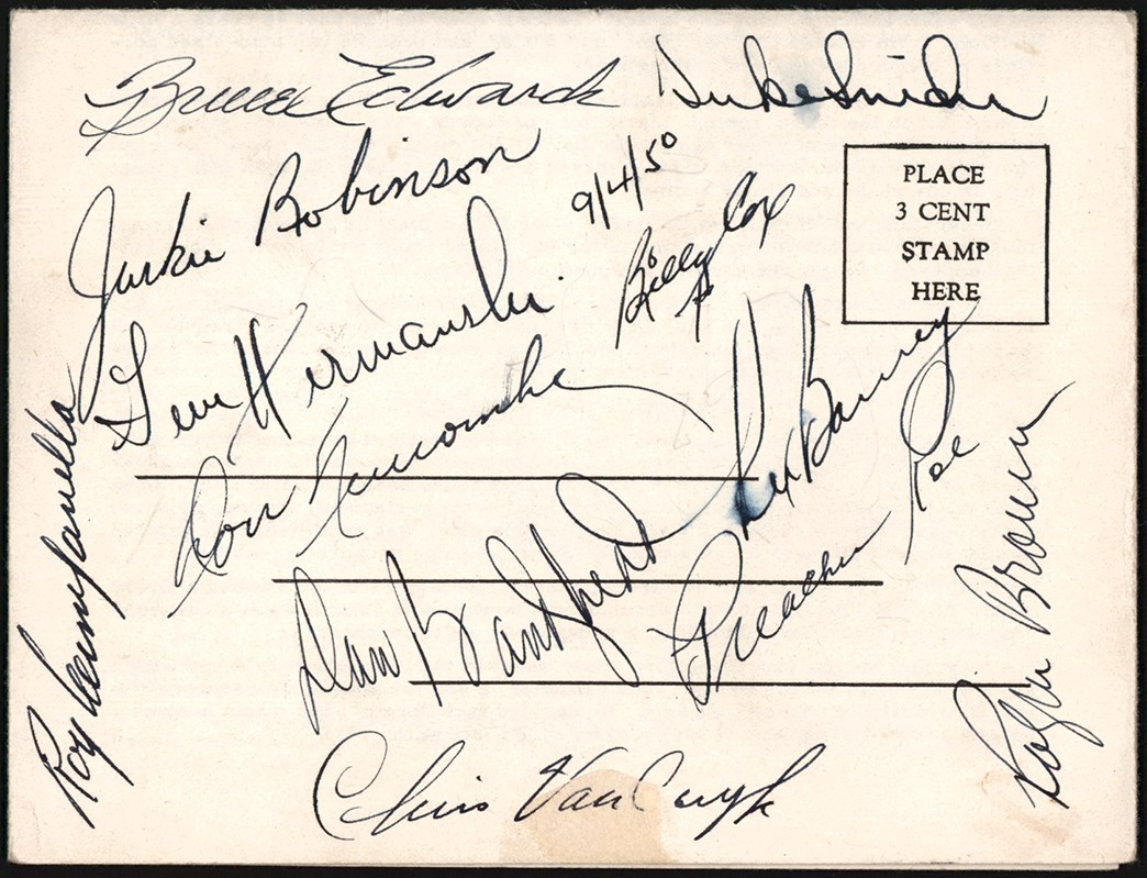- 1950 Brooklyn Dodgers Team-Signed Advertising Mailer w/Robinson & Campanella (PSA)