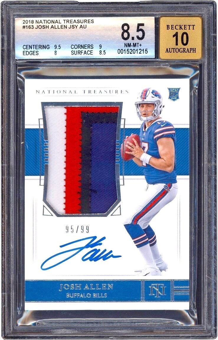 - 018 National Treasures Football #163 Josh Allen RPA Rookie Patch Autograph Card #95/99 BGS NM-MT+ 8.5 Auto 10