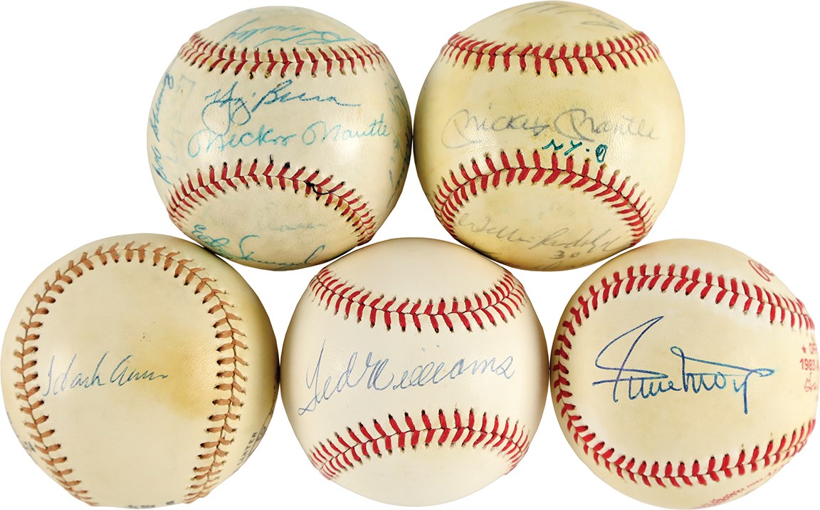 - Single-Signed and Multi-Signed Baseball Collection (5) w/Mantle, Aaron, & T. Williams