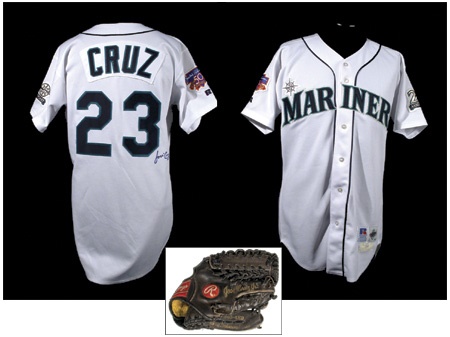 Baseball Jerseys - 1997 Jose Cruz Jr. Seattle Mariners Game Used Autographed Glove and Jersey
