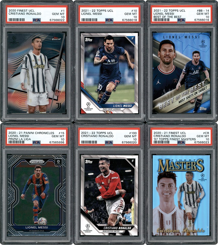 - 2020-2022 Topps & Panini Soccer Card Collection (8) PSA SGC w/Ronaldo & Messi