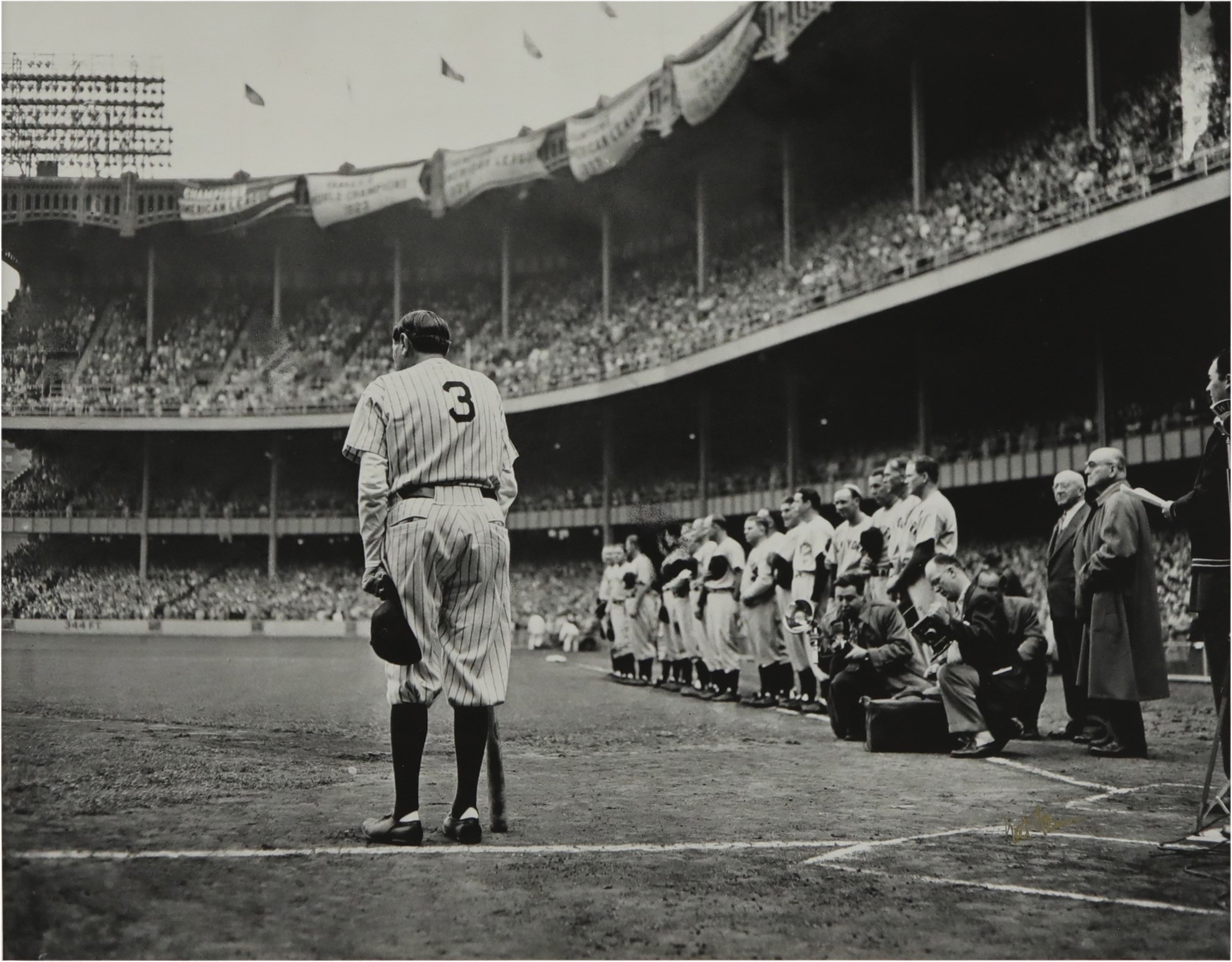 Vintage Sports Photographs - The Babe Bows Out Limited Edition Print Signed by Nat Fein
