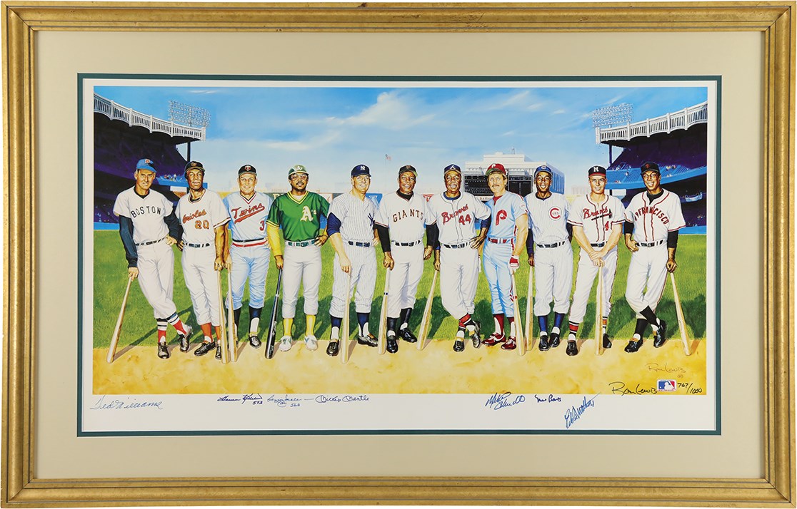 Baseball Autographs - 500 Home Run Club Signed Lithograph by Ron Lewis (PSA)