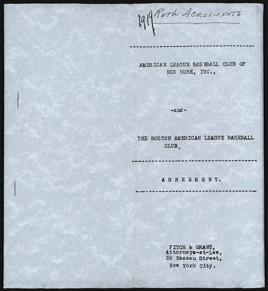 The Babe Ruth Sale Archive - Barry Halper's "Copy" of the 1919 Babe Ruth Sale to New York Yankees Contract (ex-Barry Halper Collection)