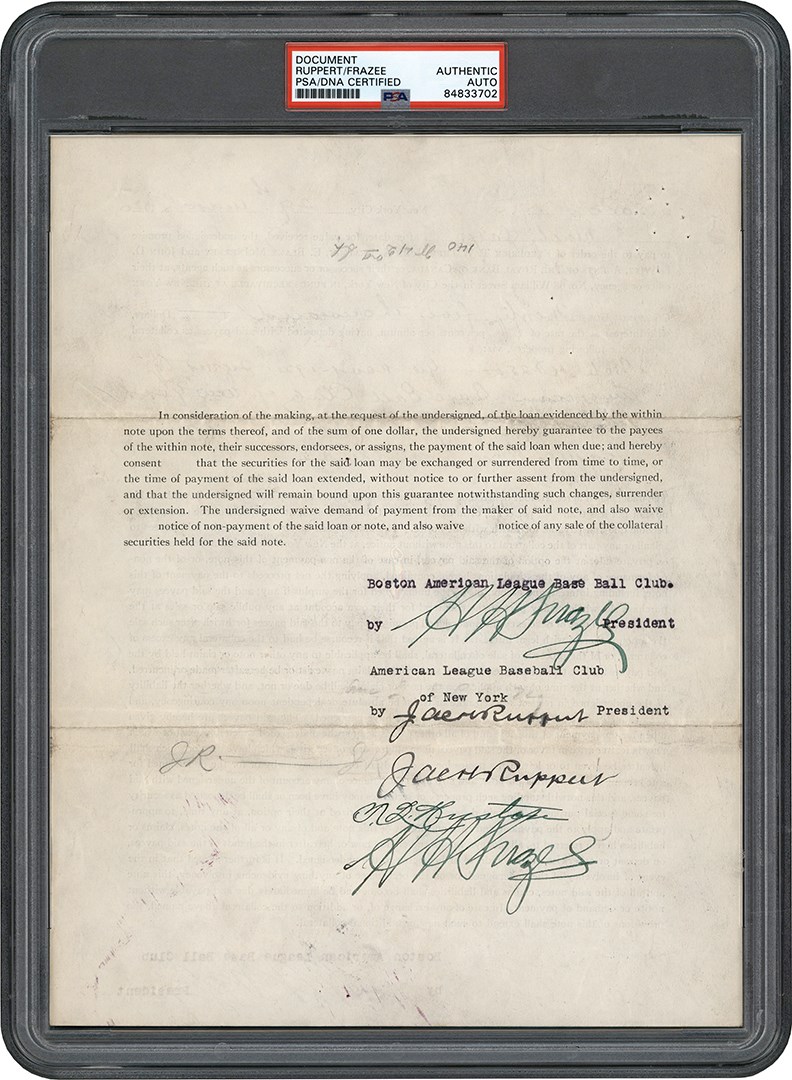 - 1920 Harry Frazee Promissory Note Directly Relating to the Sale of Babe Ruth (ex-Barry Halper Collection)