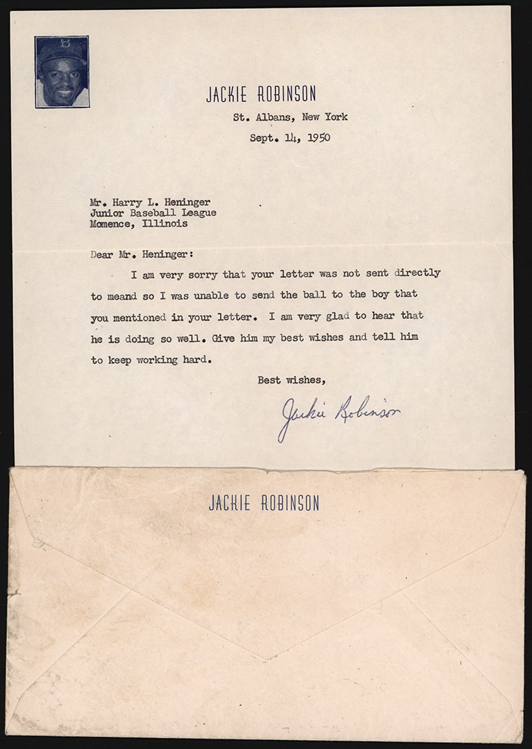 - 1950 Jackie Robinson Signed Letter -  A Ball for a Sick Boy (PSA)