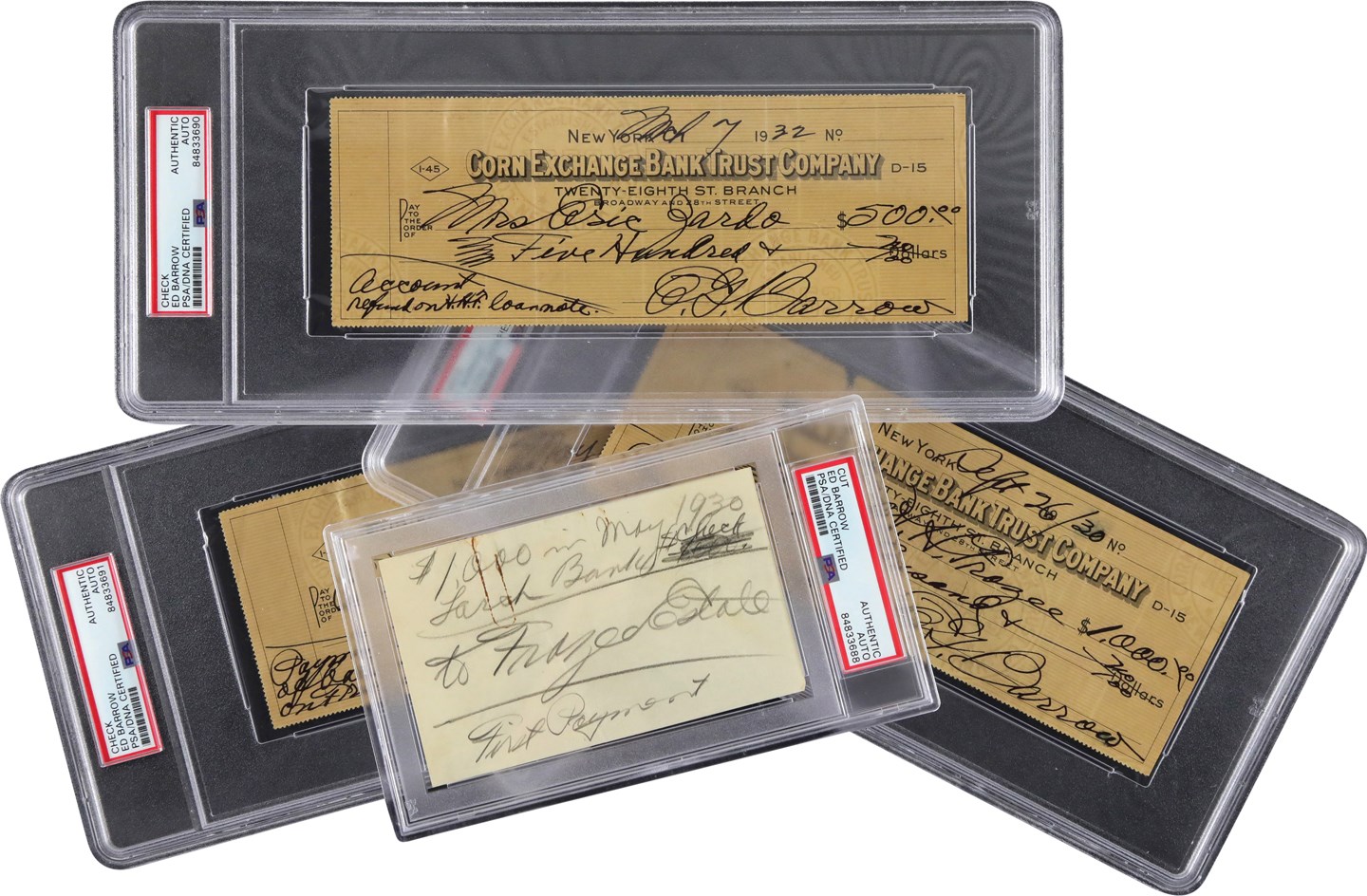 - 1930s Ed Barrow Signed Checks and Note to Harry Frazee Estate (ex-Barry Halper Collection)