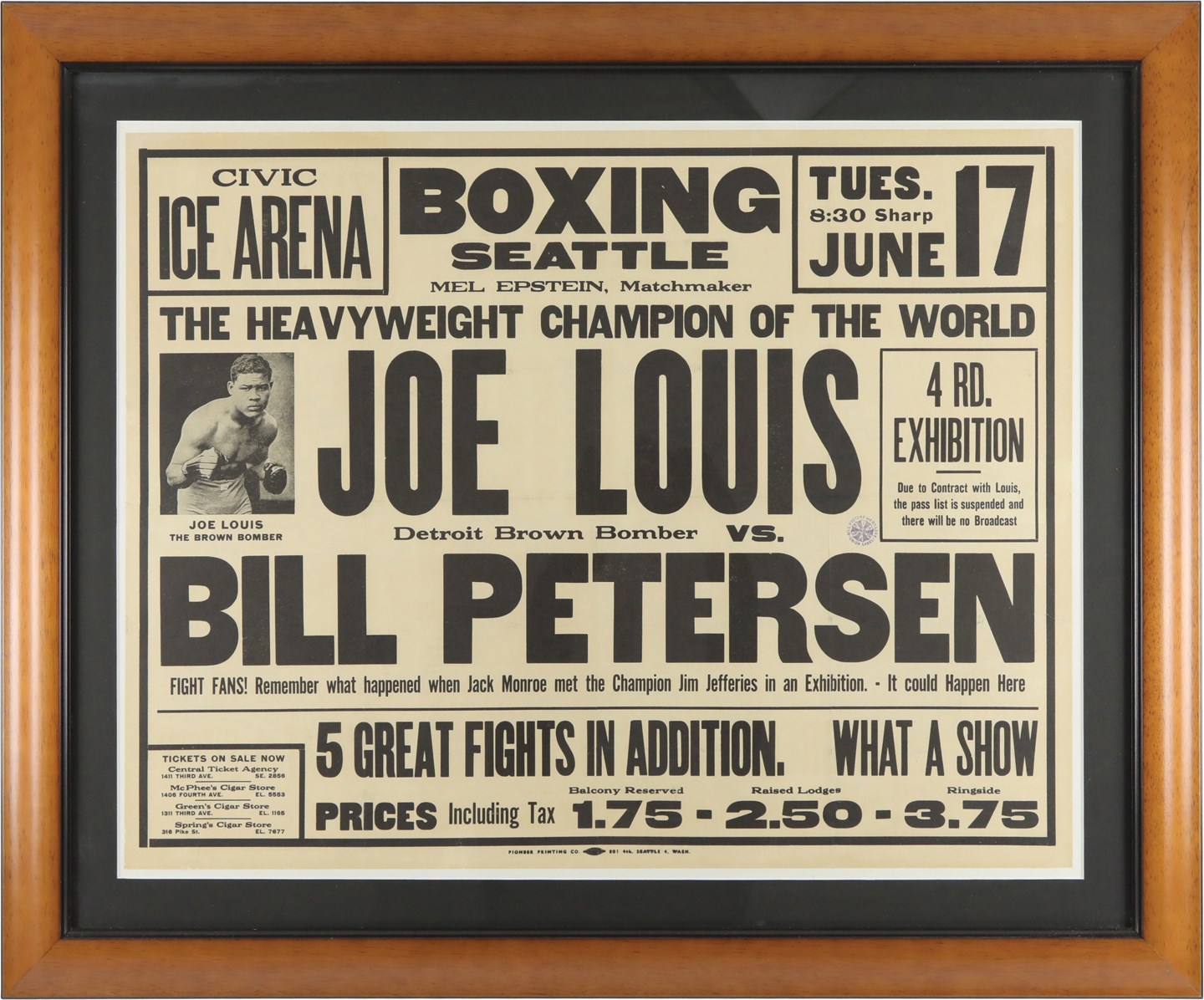 - 1947 Joe Louis vs. Bill Petersen On-Site Exhibition Fight Poster
