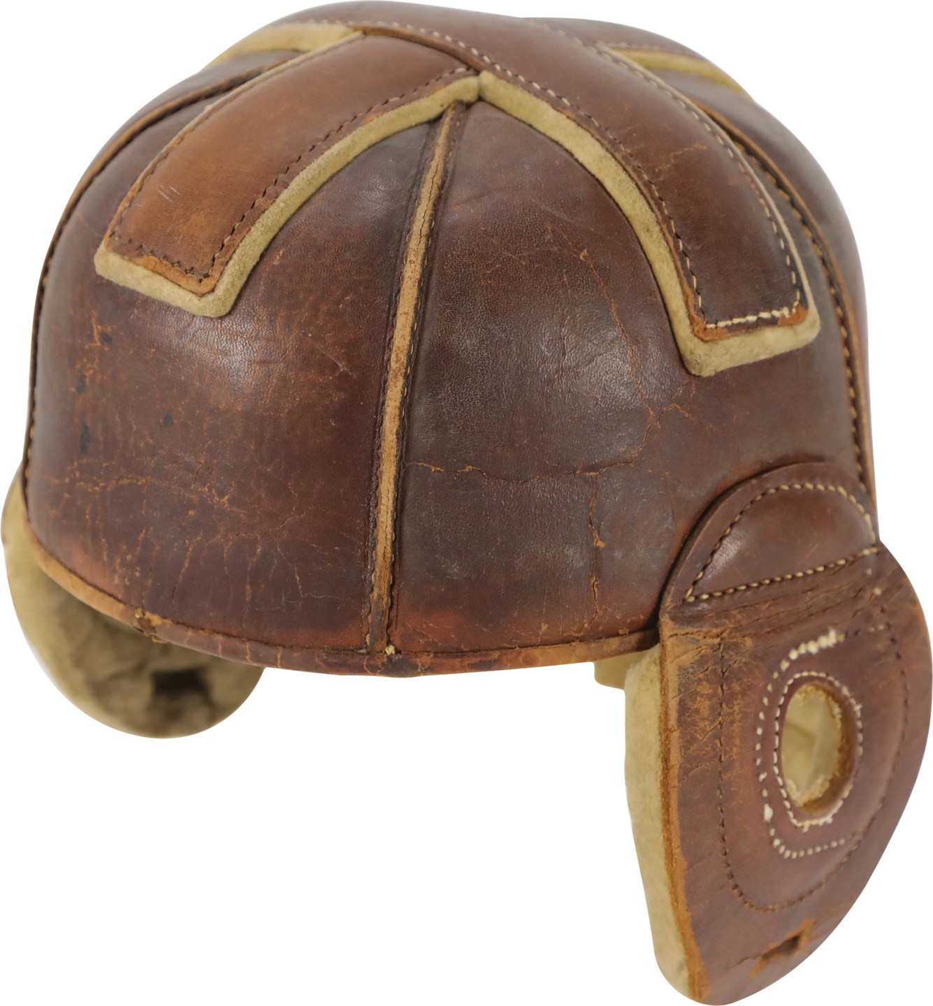 - 1920s Draper & Maynard Leather Helmet w/Crossed Strips on Top