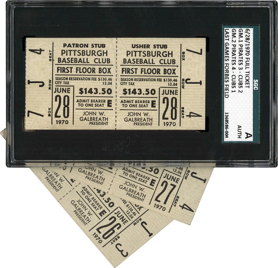 Clemente and Pittsburgh Pirates - 1970 Pittsburgh Pirates Last Series at Forbes Field Full Tickets w/Final Game (3)