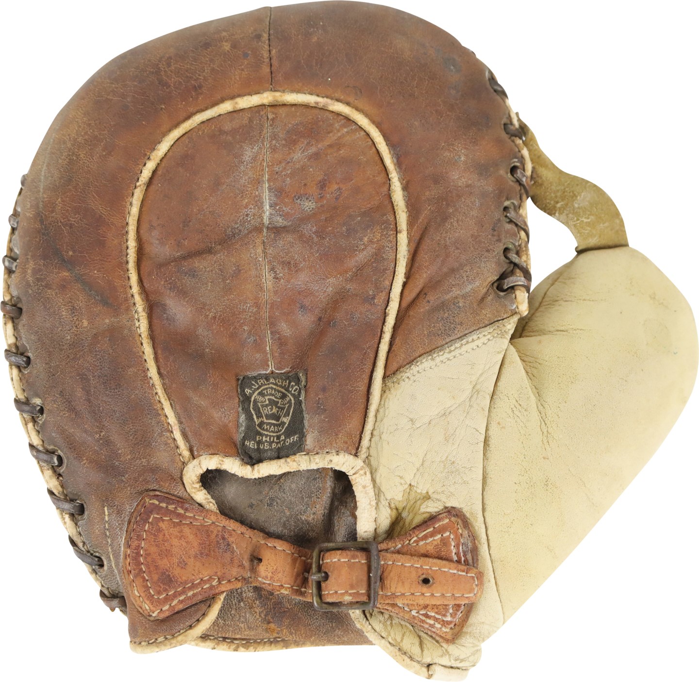 Baseball Memorabilia - Rare 1910s Reach Buckskin First Baseman's Mitt