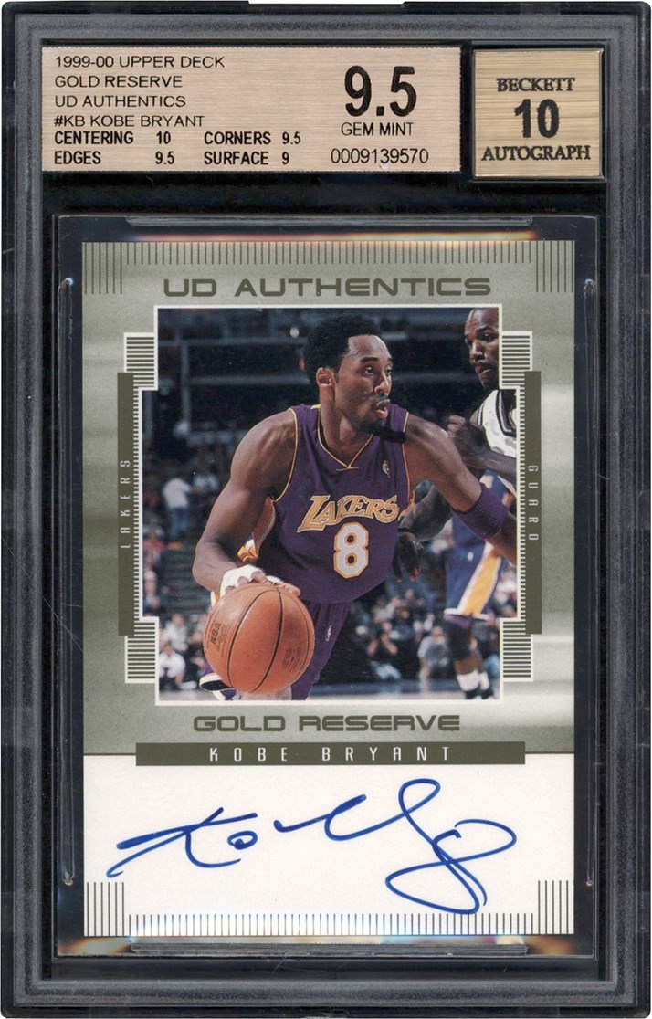 Basketball Cards - 1999-2000 Upper Deck Gold Reserve Basketball UD Authentics #KB Kobe Bryant Autograph BGS GEM MINT 9.5 Auto 10