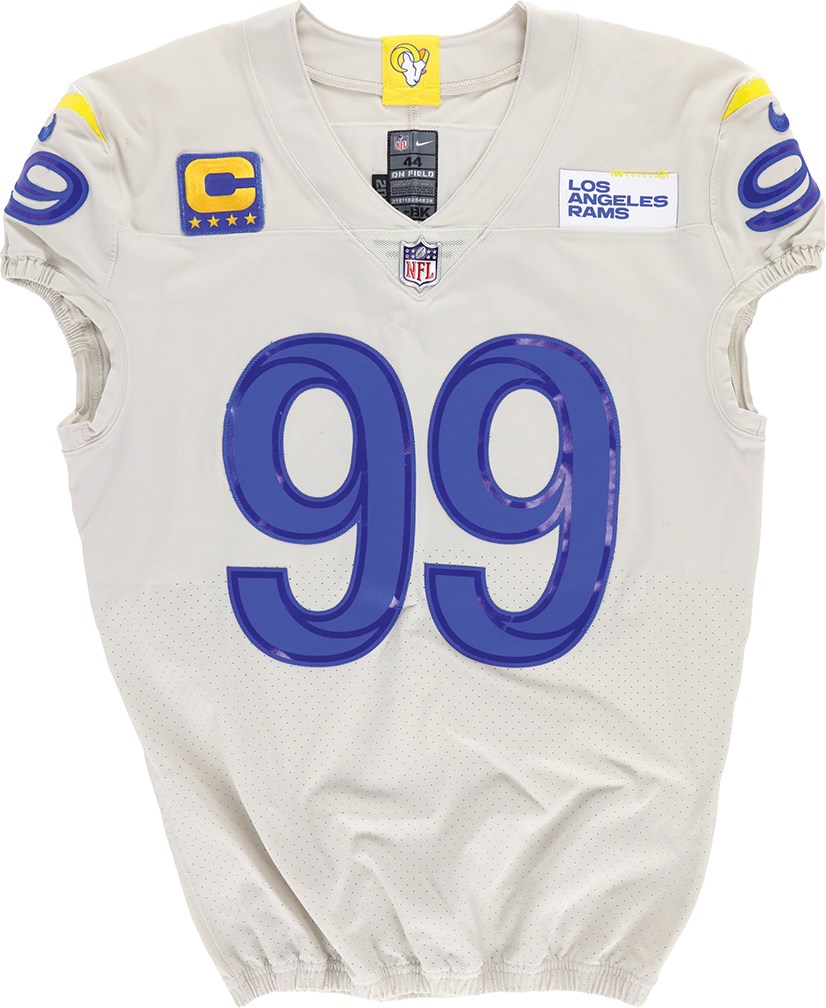 - /18/22 Aaron Donald Los Angeles Rams Game Worn Jersey - Fumble Recovery Game! (Davious Photo-Matched LOA)
