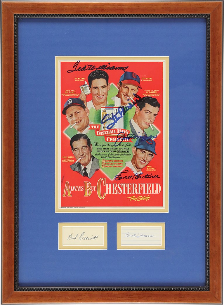 Baseball Autographs - Chesterfield Cigarettes Signed Display w/DiMaggio & Williams (PSA)