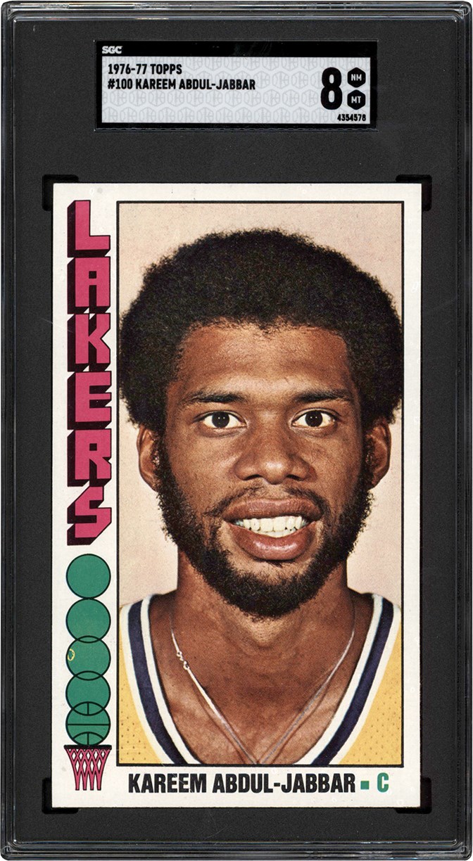 Basketball Cards - 1976-1977 Topps Basketball #100 Kareem Abdul-Jabbar Card SGC NM-MT 8