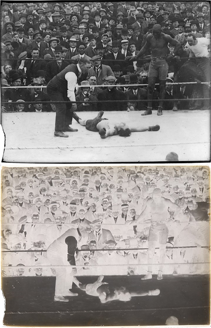 - 1909 Jack Johnson Knocks Out Stanley Ketchel Original Glass Plate Negative