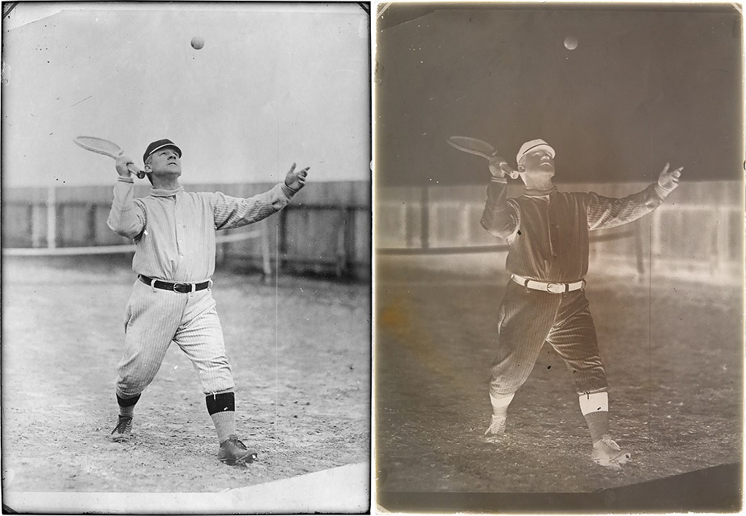 The Brown Brothers Photograph Collection - John McGraw Playing Tennis Original Glass Plate Negative