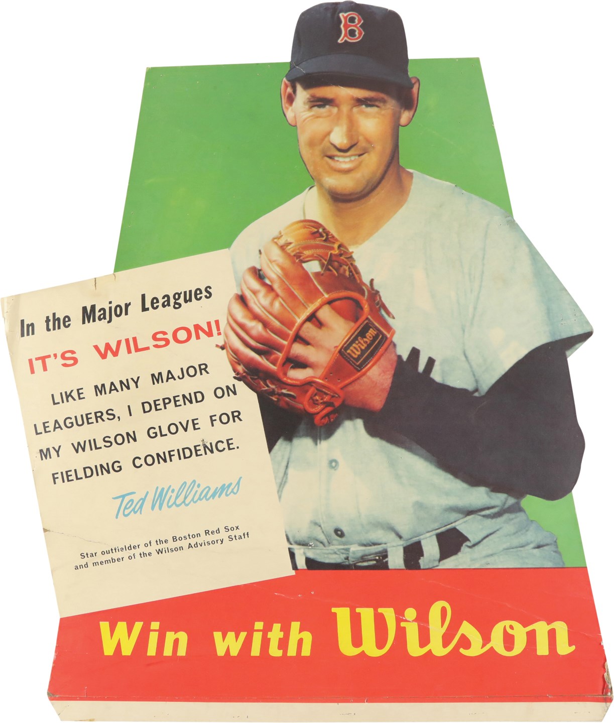 Baseball Memorabilia - Superb 1950s Ted Williams Wilson Baseball Glove Cardboard Advertising Display