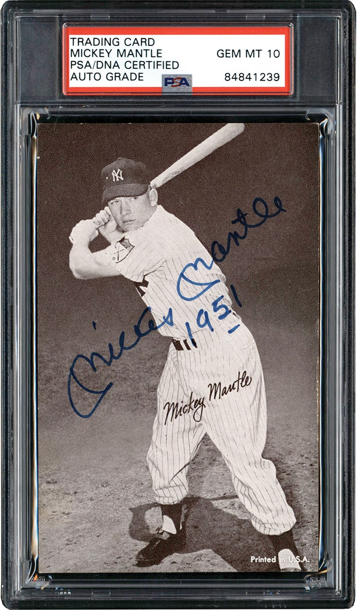 - 1947-1966 Mickey Mantle Signed & Inscribed "1951" Exhibits PSA Auto GEM MINT 10