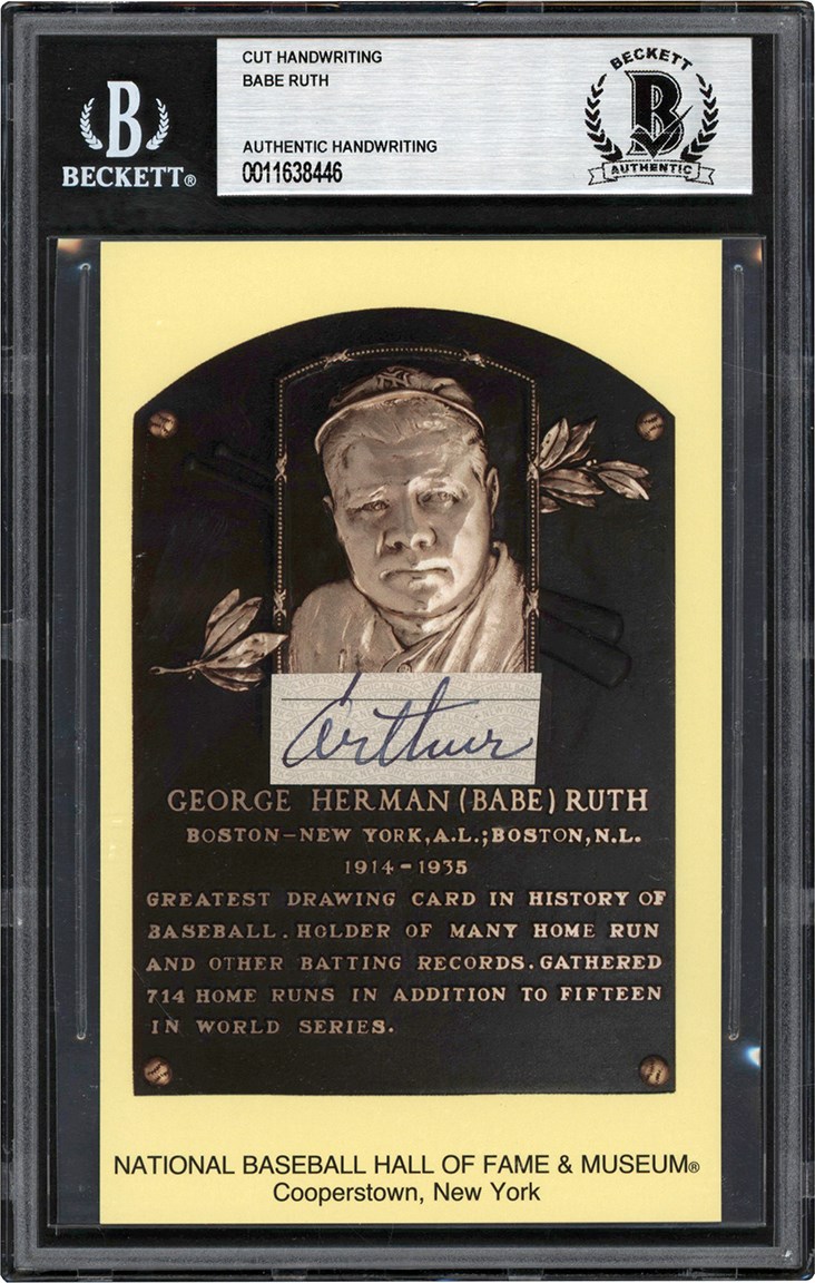 Baseball Autographs - Babe Ruth Handwritten "Arthur" Card (Beckett)