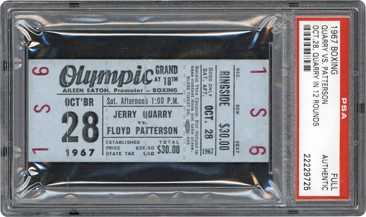 - 1967 Floyd Patterson vs. Jerry Quarry Full Unused Boxing Ticket (PSA)