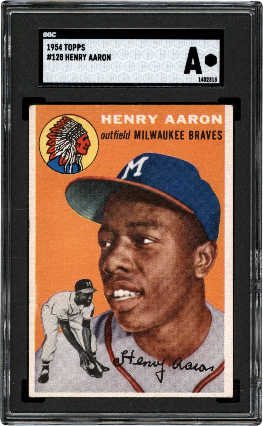 - 1954 Topps #128 Hank Aaron Rookie Card SGC Authentic