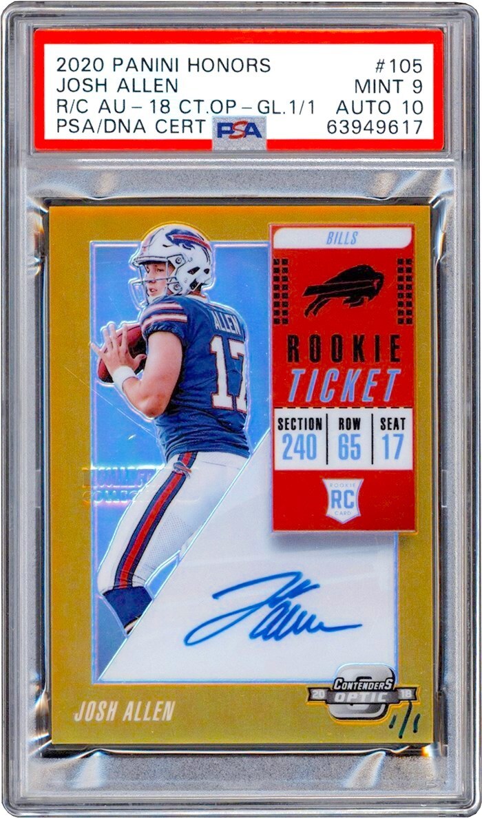 - 018 Panini Contenders Optic Football Gold '20 Honors #105 Josh Allen Rookie Autograph #1/1 PSA MINT 9 Auto 10