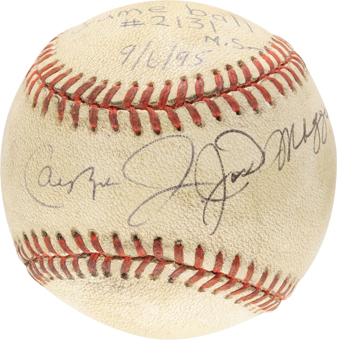 - 2,131 Game Used Multi-Signed Baseball with Ripken & DiMaggio (PSA)