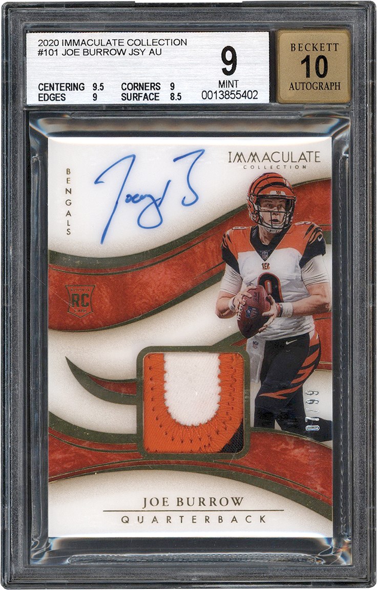 - 20 Immaculate Collection Football #101 Joe Burrow Rookie Patch Autograph Card #7/99 BGS MINT 9 Auto 10