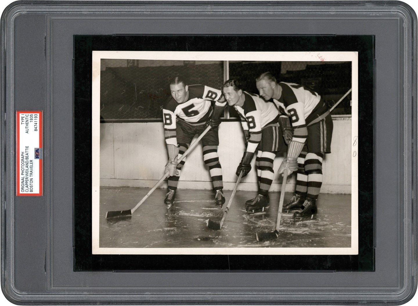 - 1935 Boston Bruins First Line Photograph (PSA Type I)
