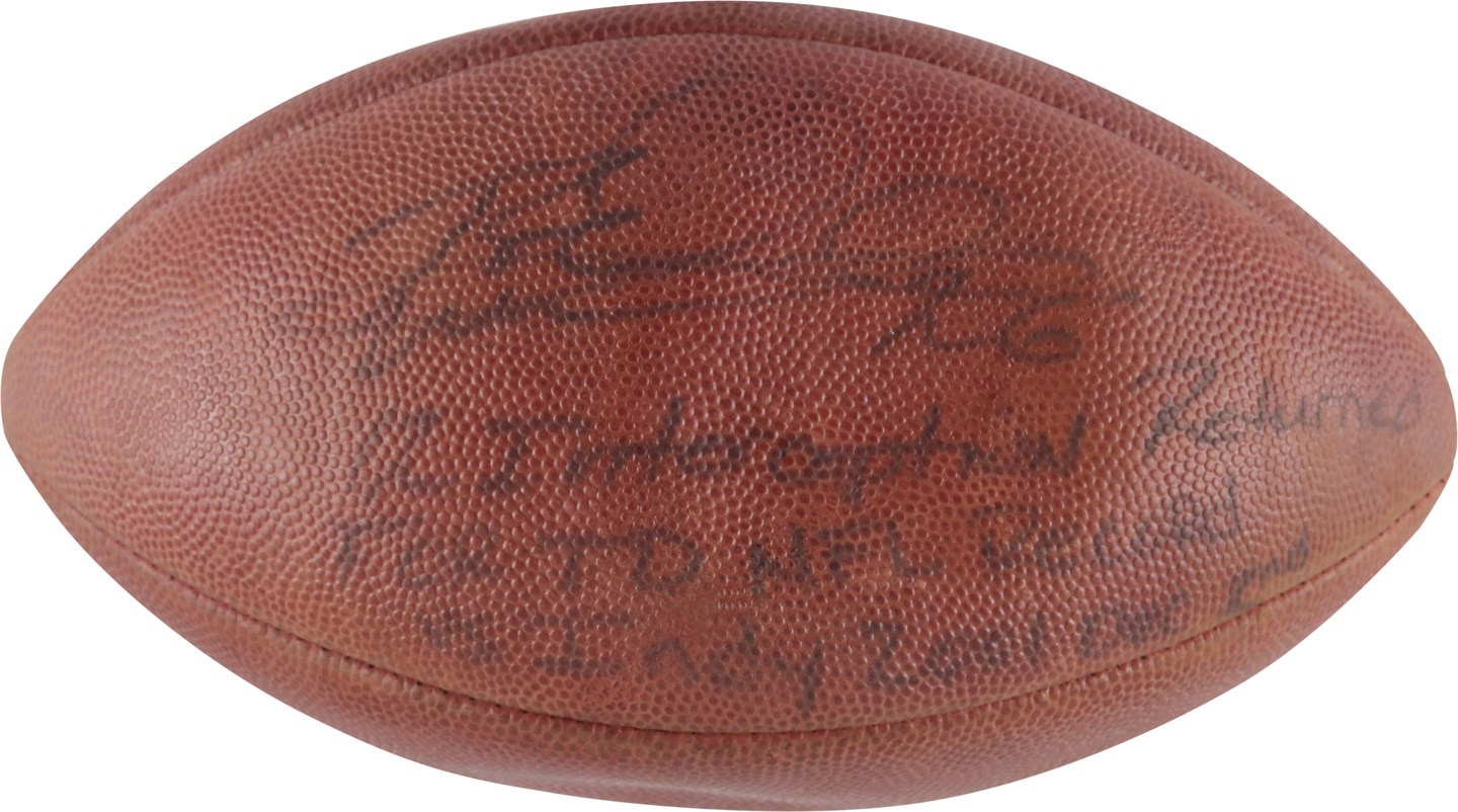 Football - Rod Woodson's 12/2/2001 Signed Inscribed Game Used Football from Interception Return for Touchdown Record Breaking Game (PSA)