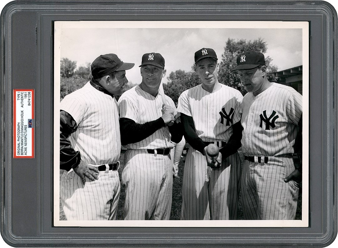 Vintage Sports Photographs - DiMaggio, Mantle, Berra & Houk Photograph (PSA I)
