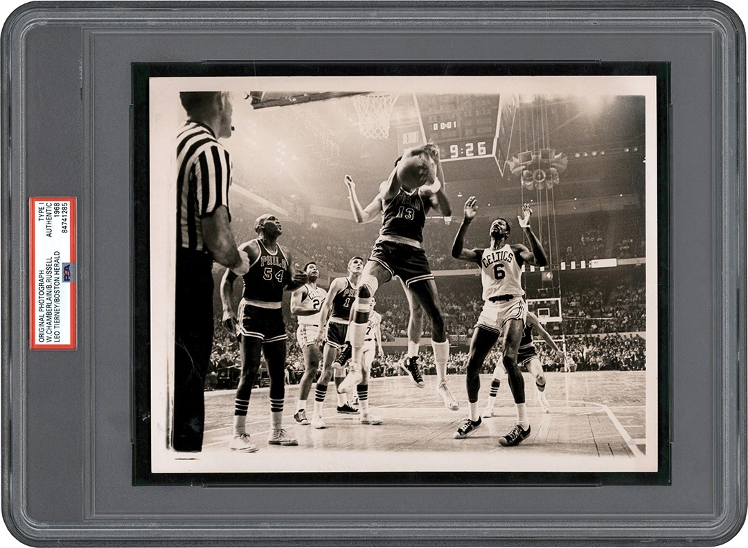 - 1968 NBA Playoff Game -  Wilt Chamberlain & Bill Russell in Action Photograph (PSA Type I)