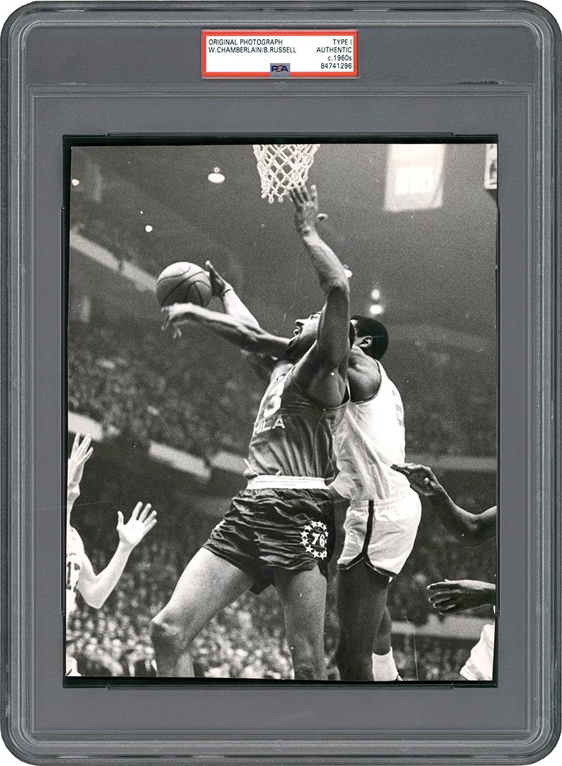 Vintage Sports Photographs - 1960s Wilt Chamberlain & Bill Russell Photograph - Battle on the Boards (PSA Type I)