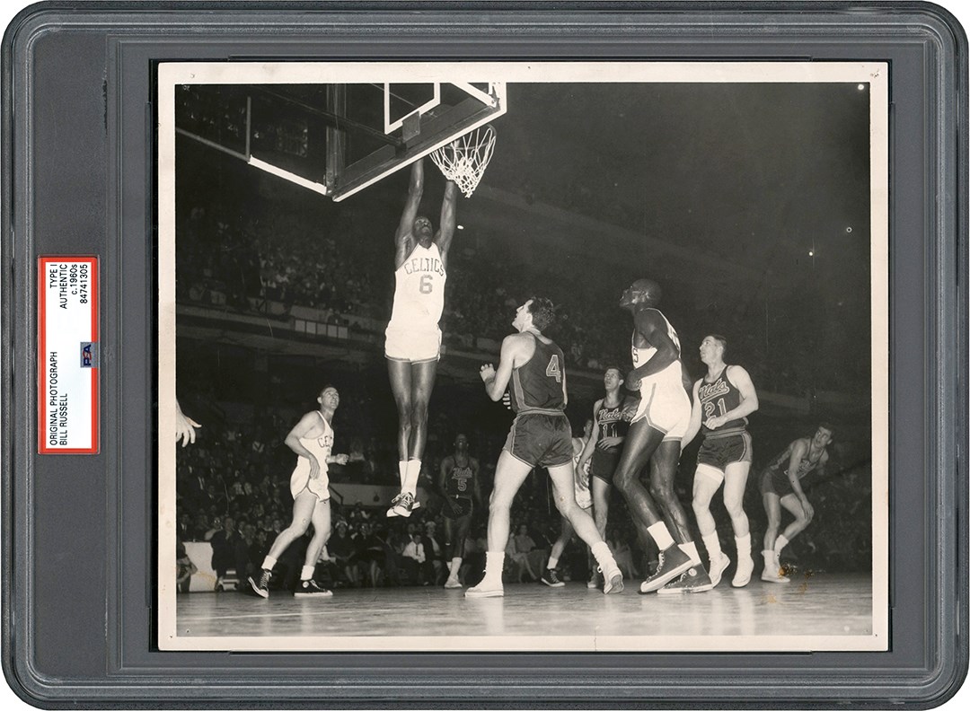 Vintage Sports Photographs - 1960s Bill Russell Slams One Home Photograph (PSA Type I)