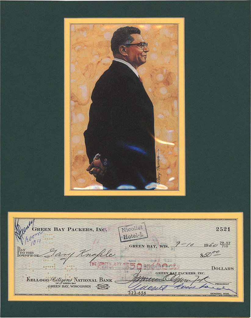 Football - 1960 Vince Lombardi and Dominic Olejniczak Dual-Signed Check (PSA)