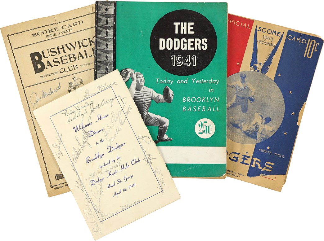 - 1940s Brooklyn Dodgers Publication Collection Including Signed Items (4)